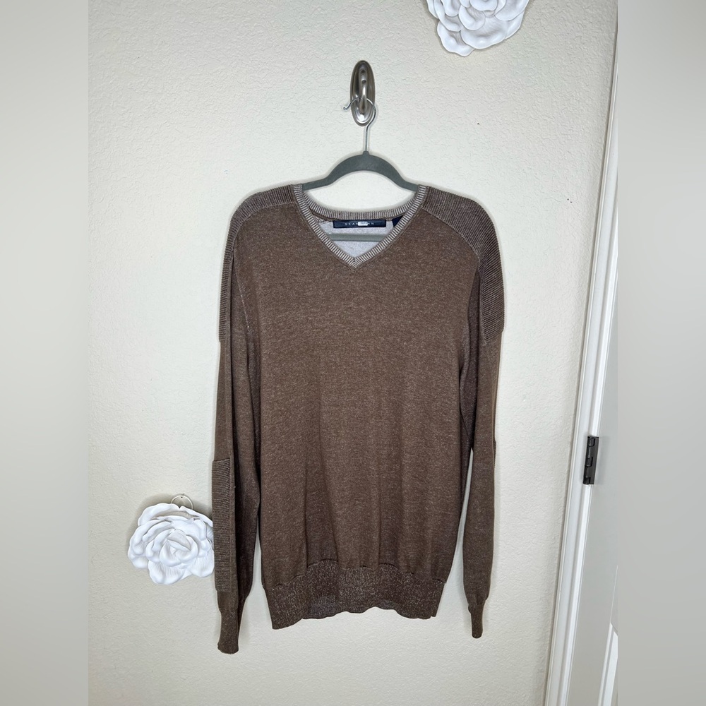 NTM: Sean John V-Neck Sweater XXL Brown Lightweight Knit Pullover Size XXL